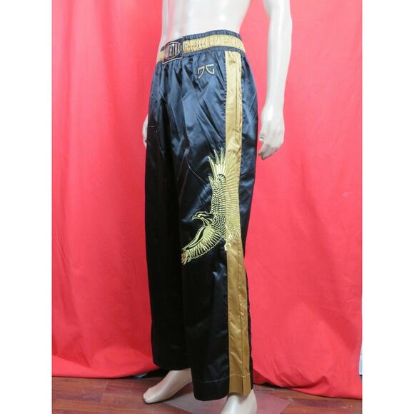 NWT DOLCE GABBANA GOLD BLACK NYLON MUAY THAI EAGLE SPORT PANTS 52 ITALY - Picture 1 of 12
